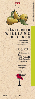 Fränkischer Williamsbrand 43% Vol. 0,5 l Flasche