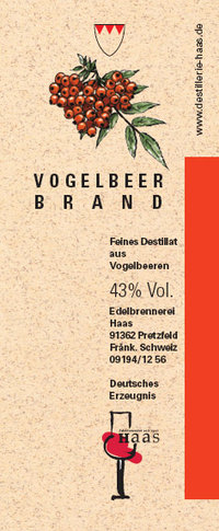 Vogelbeerbrand 43 % Vol. 0,5 l  Flasche