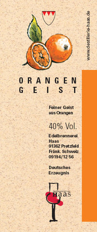 Orangengeist 40% Vol., 0,5 l Flasche