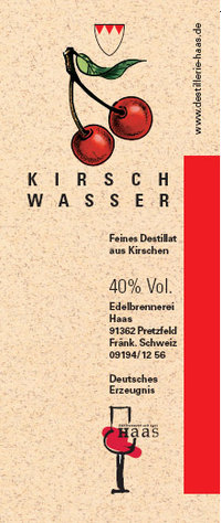 Kirschwasser 40% Vol., 0,5 l Flasche