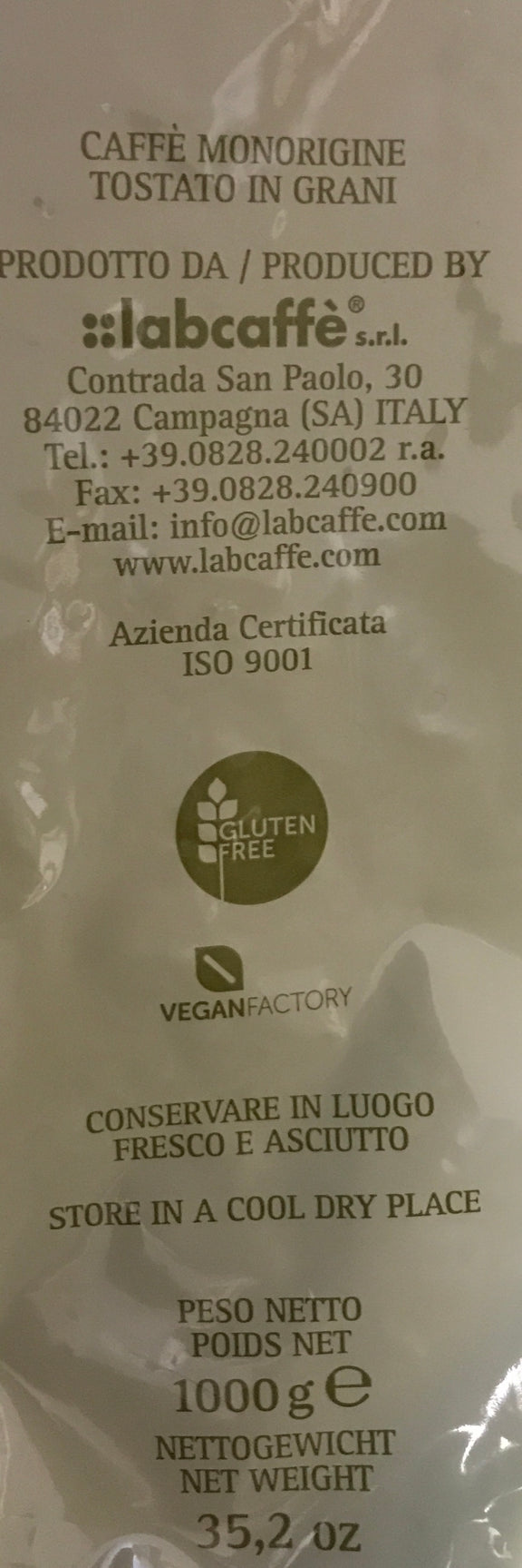 BIO Espresso Caffè Gioia, ganze Bohne, 100% Arabica, 1 kg Packung labcaffè S.r.l.