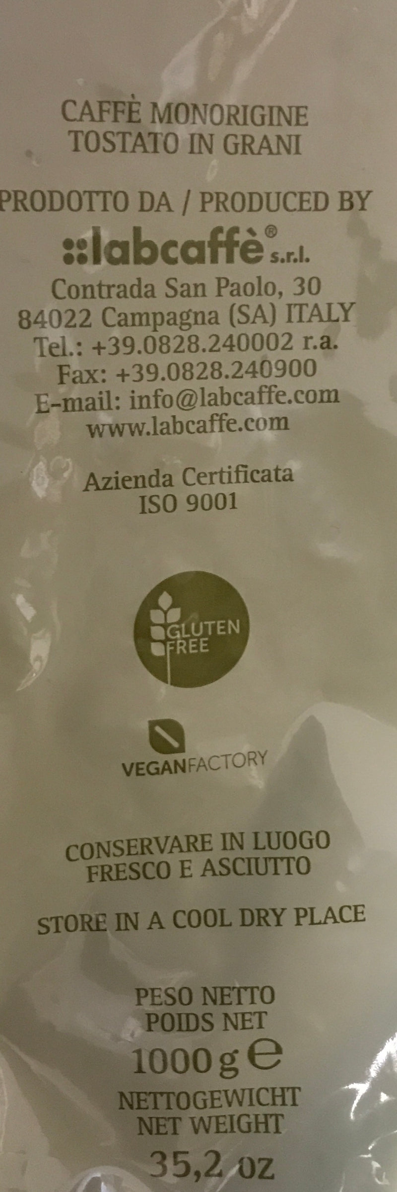 BIO Espresso Caffè Gioia, ganze Bohne, 100% Arabica, 1 kg Packung labcaffè S.r.l.