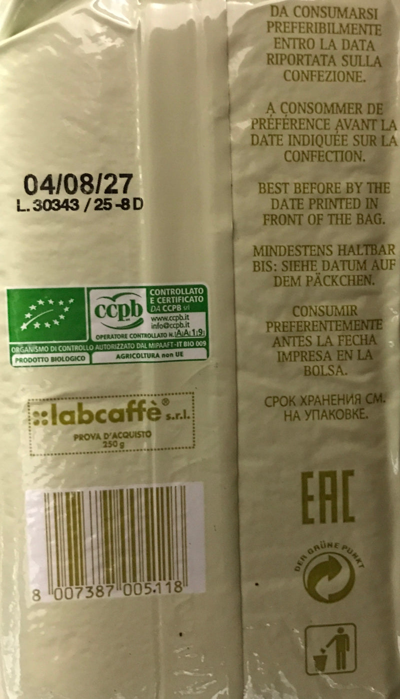 BIO Espresso Caffe gemahlen 250 g Packung 100% Arabica labcaffè