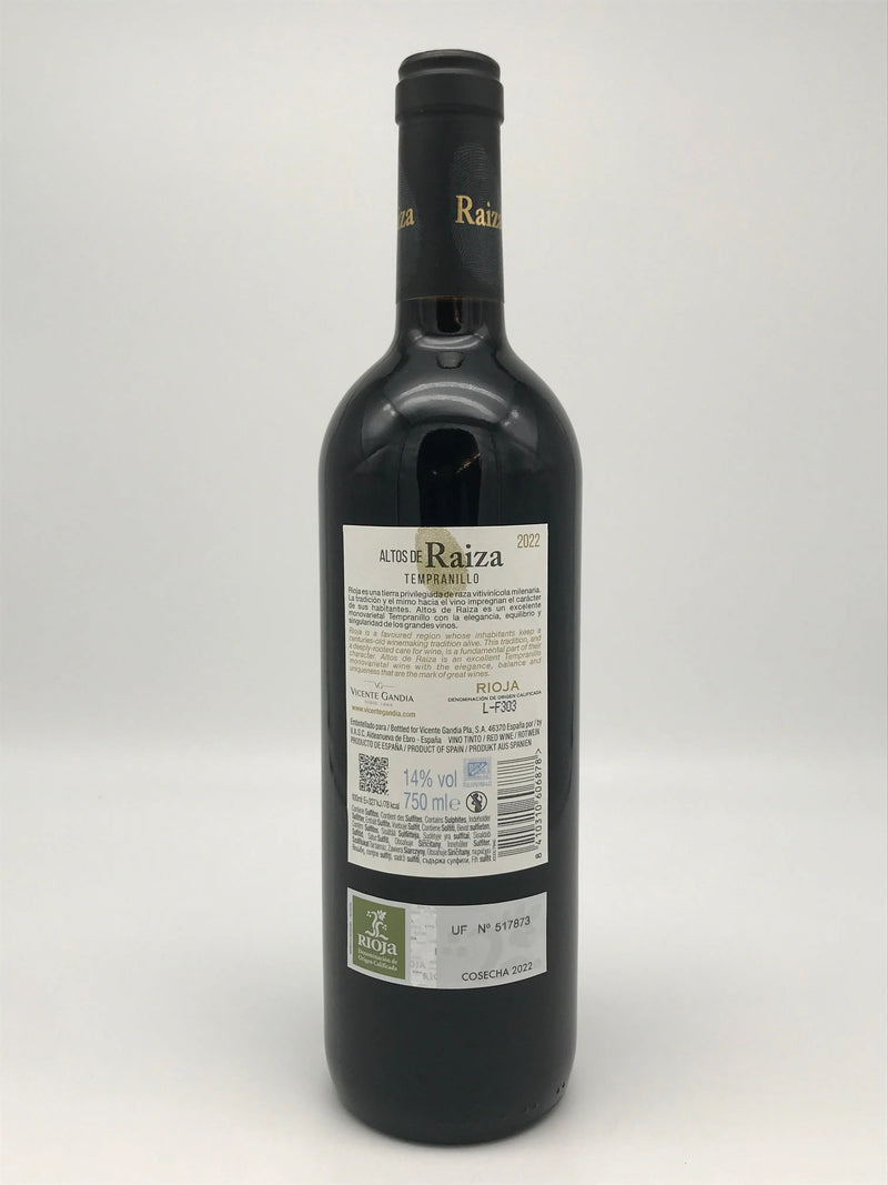Altos de Raiza Tempranillo D.O., Vicente Gandia, Spanien, 0,75 l Fl. Vicente Gandia