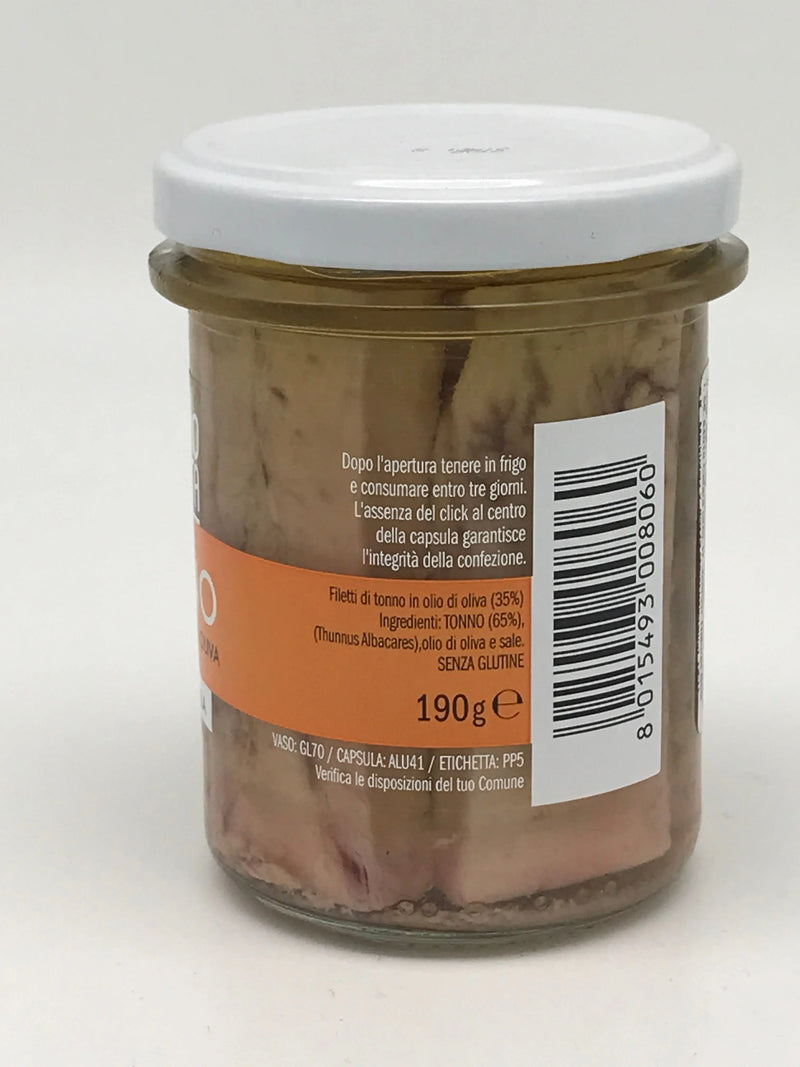 Filetti di tonno all'olio di oliva, Thunfischfilets in Olivenöl, Netto 190 g Glas Delfino Battista Srl