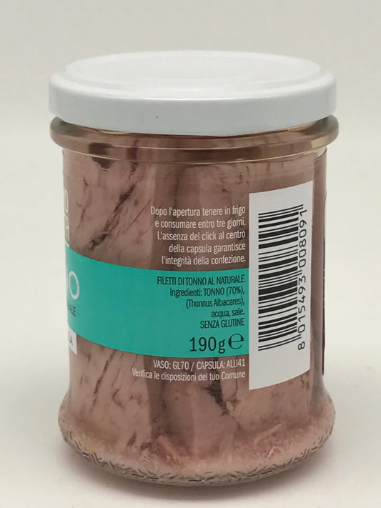 Filetti di tonno al naturale, Thunfischfilets natur, 190 g Glas Delfino Battista Srl