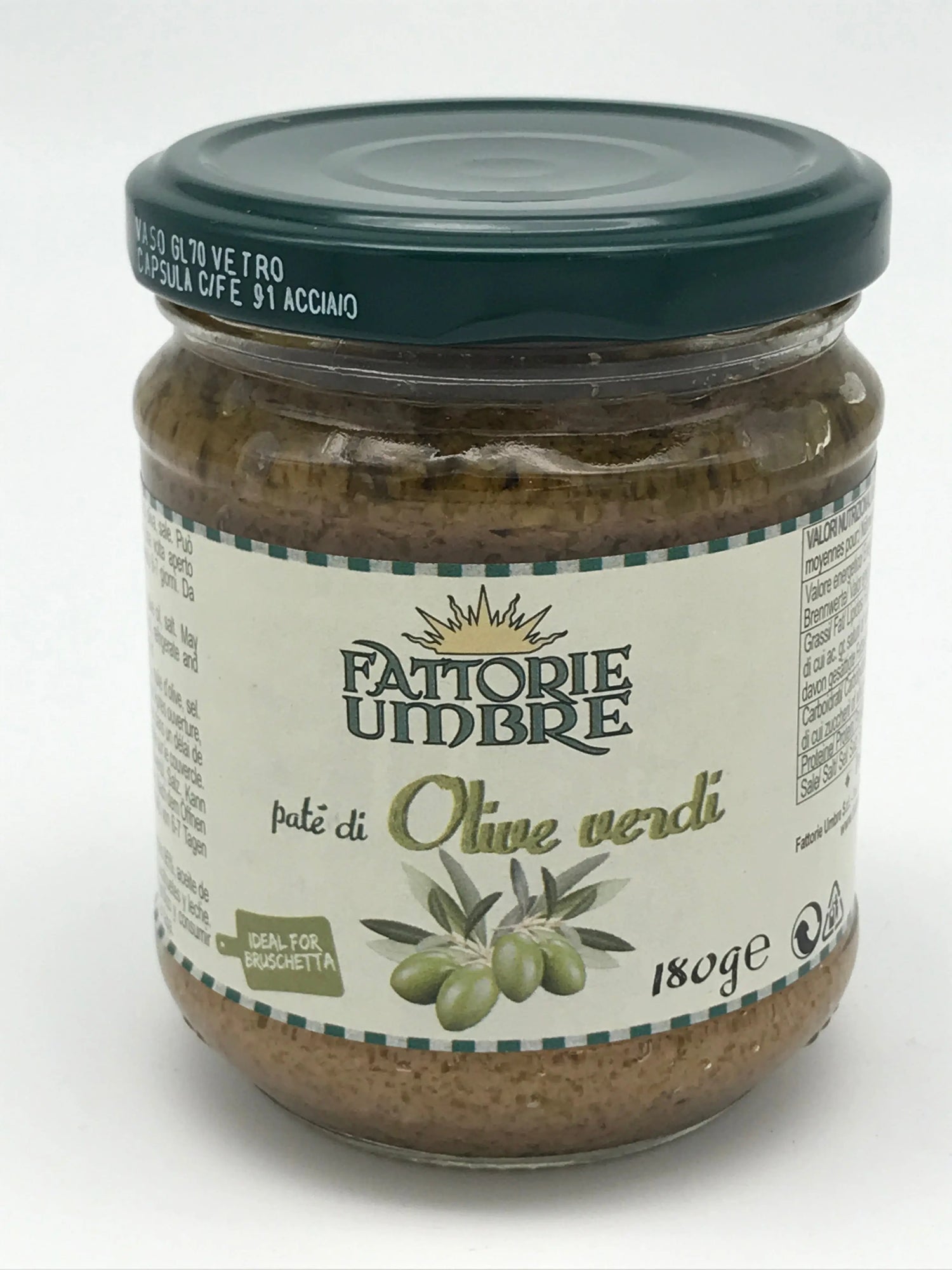 Paté di Olive verdi, 180 g Glas, Fattorie Umbre Fattorie Umbre s.r.l.