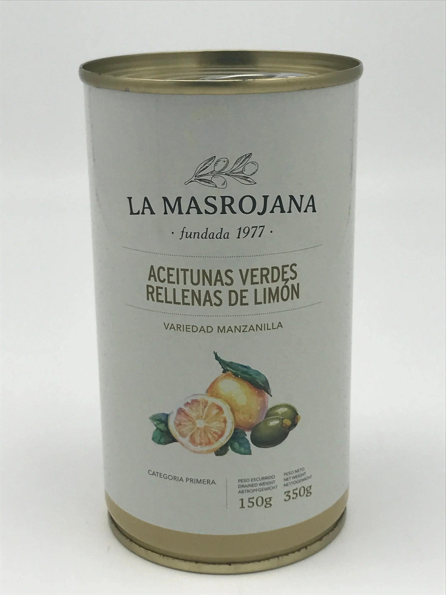 Manzanilla-Oliven gefüllt m. Zitrone, 350g netto Dose / 150g Abtropfgew. Olives la Masrojana