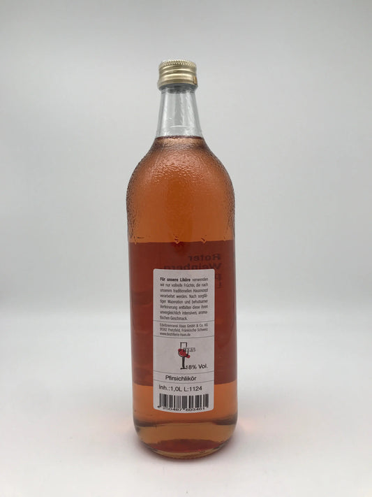Roter Weinbergpfirsich Likör Haas 18 % Vol. – 1,0 l Flasche Edelbrennerei Haas, Pretzfeld
