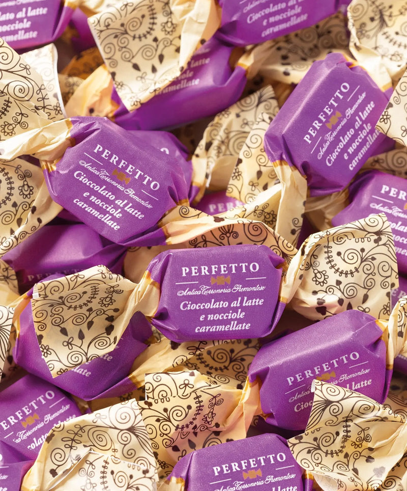 Tartufo Cioccolato al latte e nocciole caramellate, Milchschokolade mit karamelisierten Haselnüssen, 14 g einzeln verpackt Antica Torroneria Piemontese